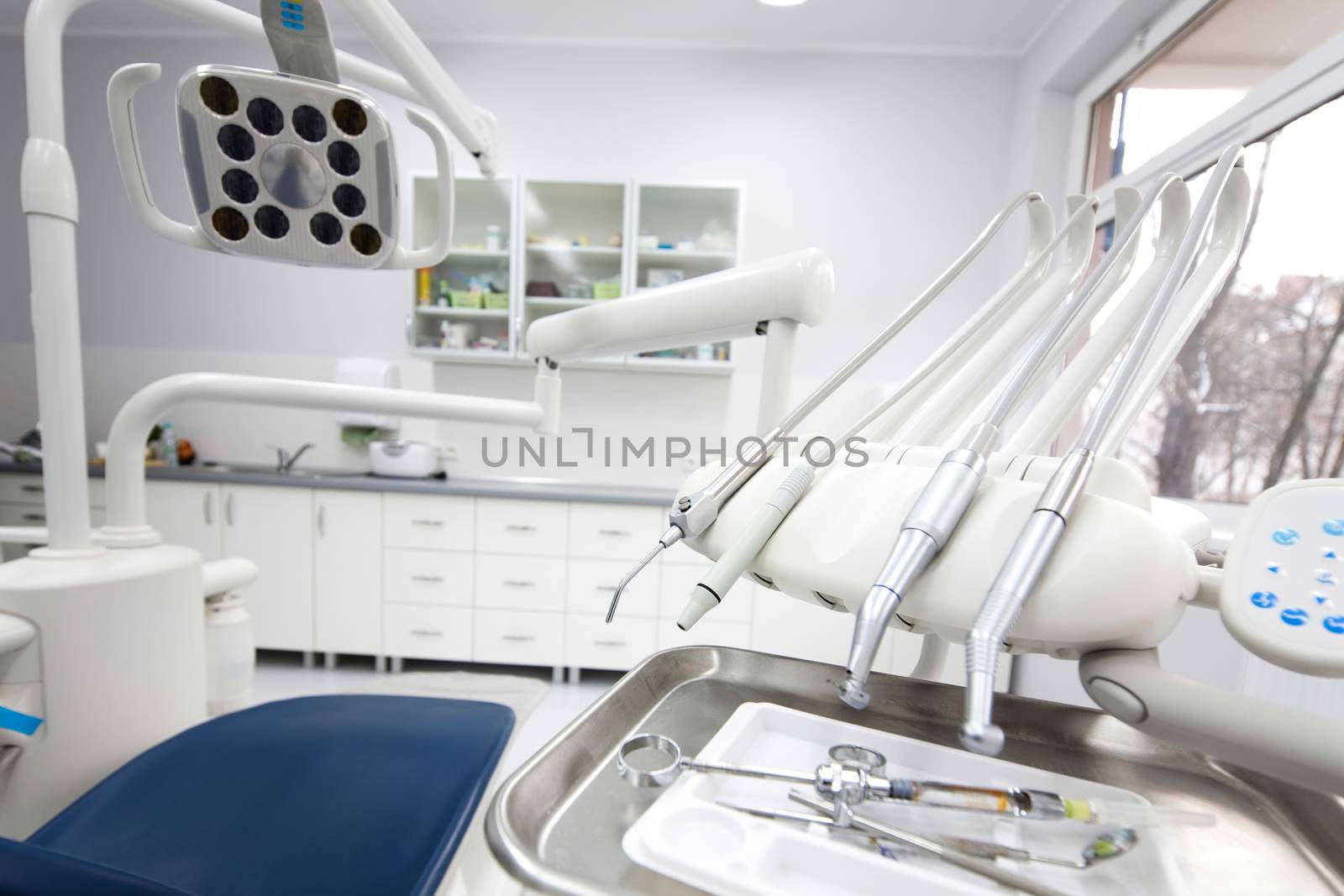 Dental clinic interior, bright colorful tone concept