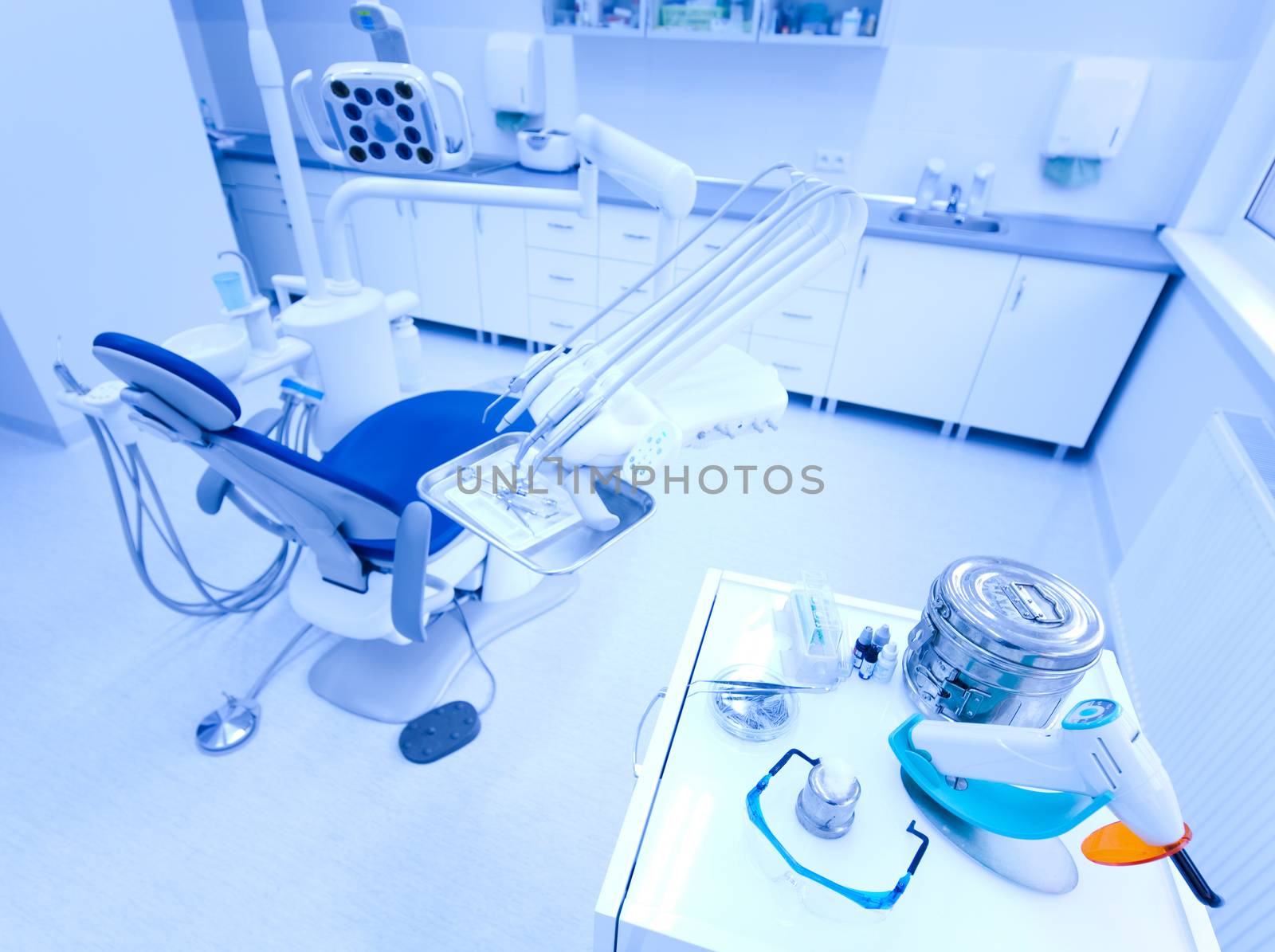 Dental office, equipment, bright colorful tone concept