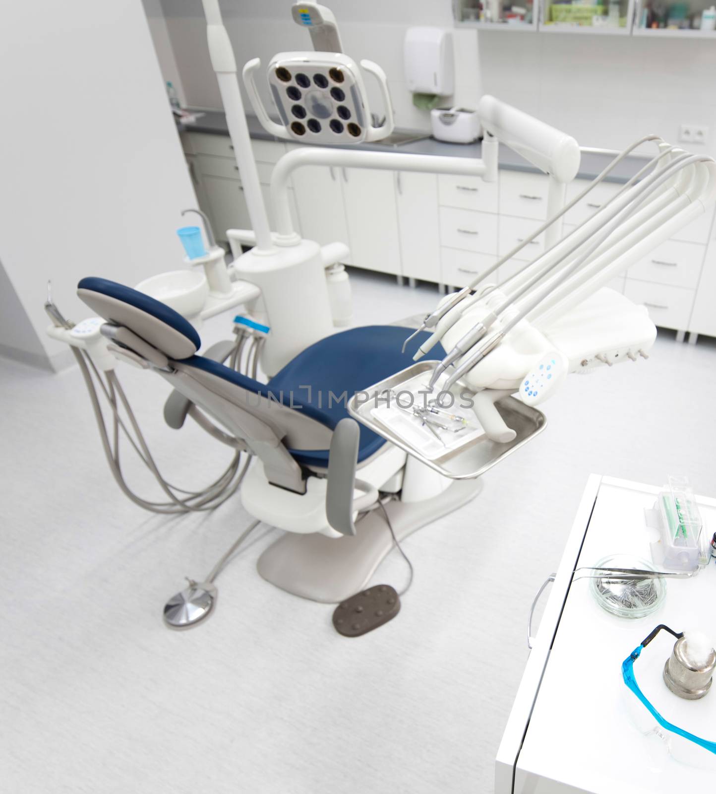 Dental office, equipment, bright colorful tone concept