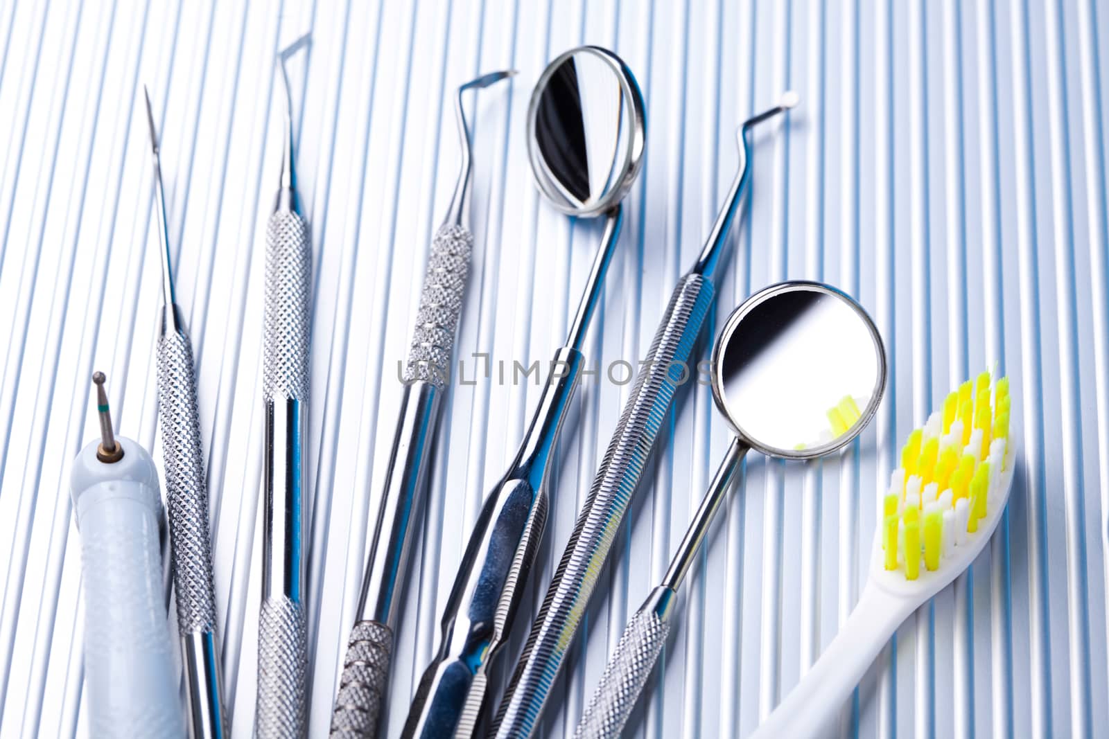 Close-up Dental Instruments, bright colorful tone concept