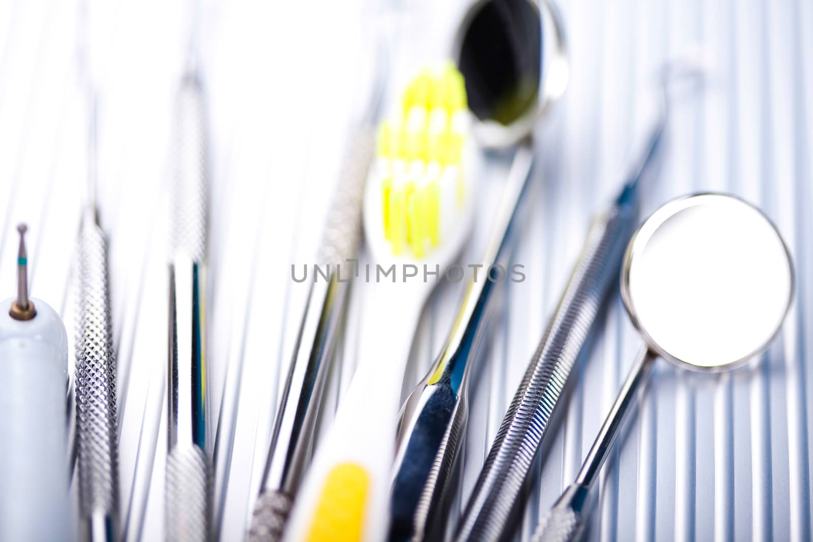 Close-up Dental Instruments, bright colorful tone concept