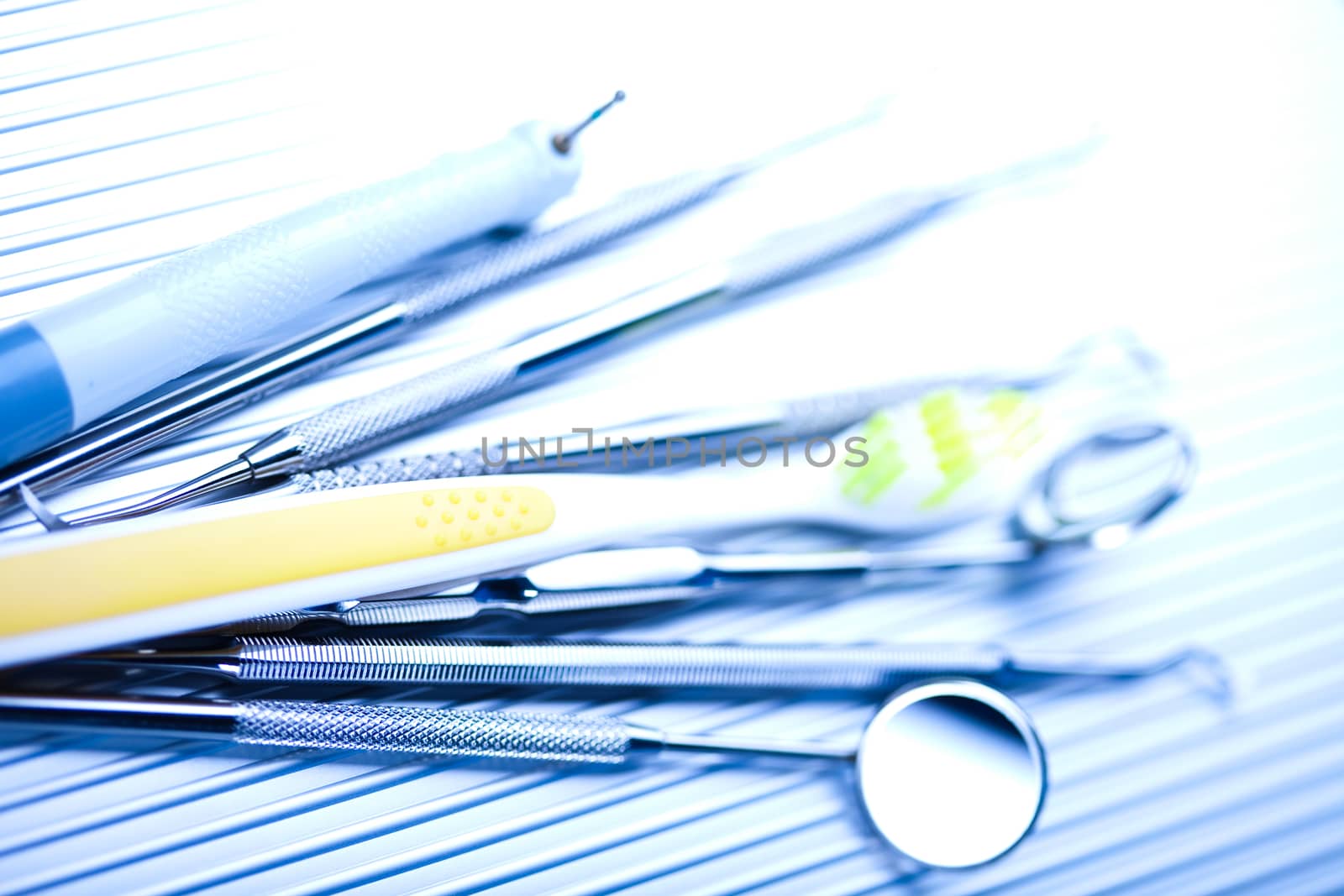 Close-up Dental Instruments, bright colorful tone concept