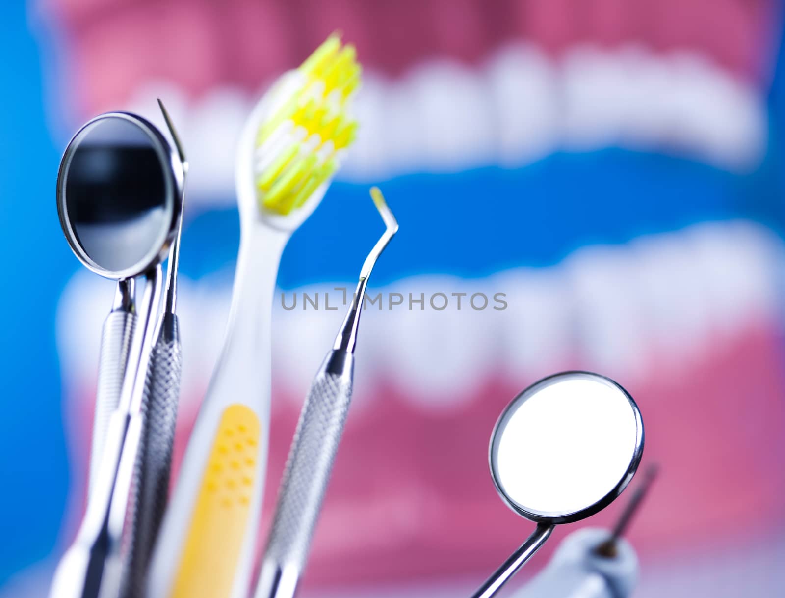 Dental Tools set, bright colorful tone concept