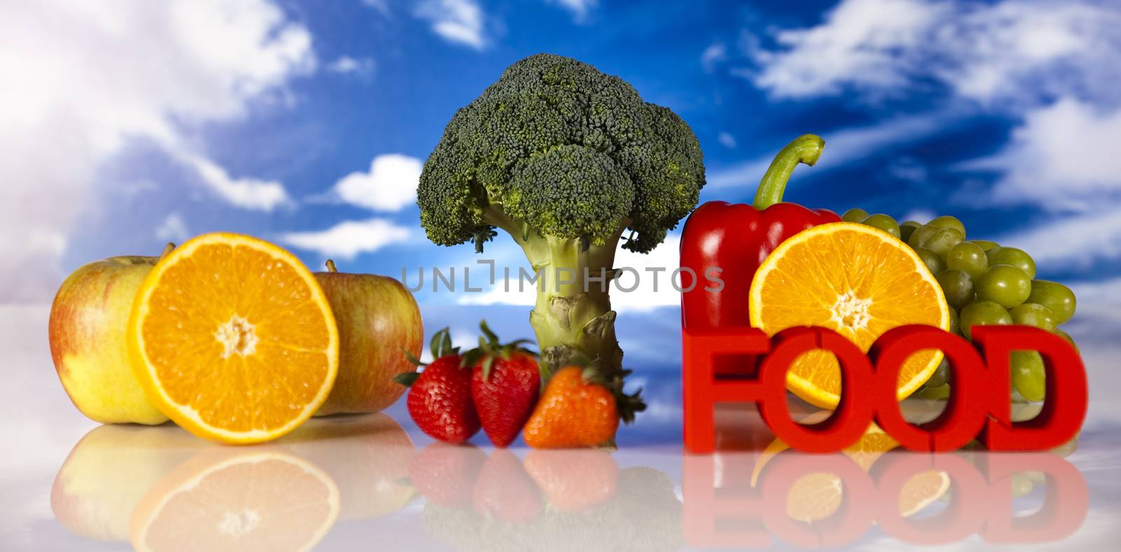 Fitness diet, vitamins, bright colorful tone concept by JanPietruszka