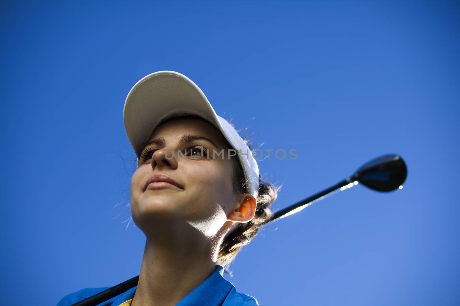 Thumbs up on golf, bright colorful vivid theme