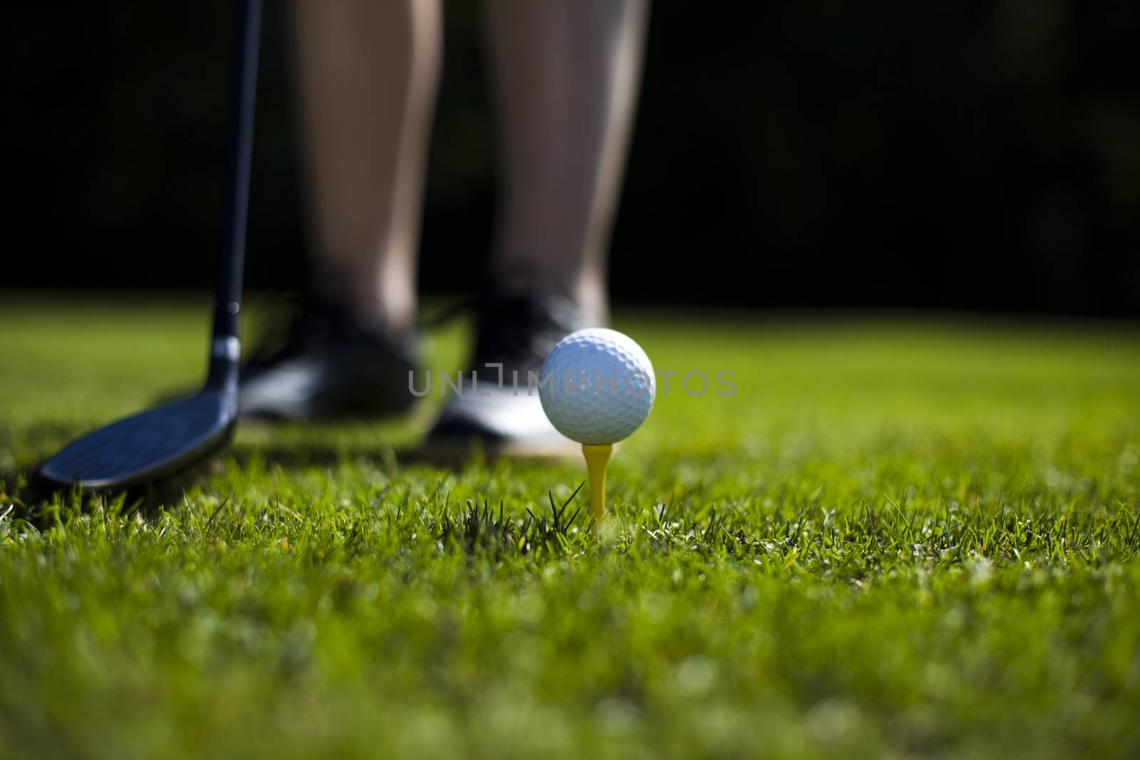 Girl playing golf, bright colorful vivid theme