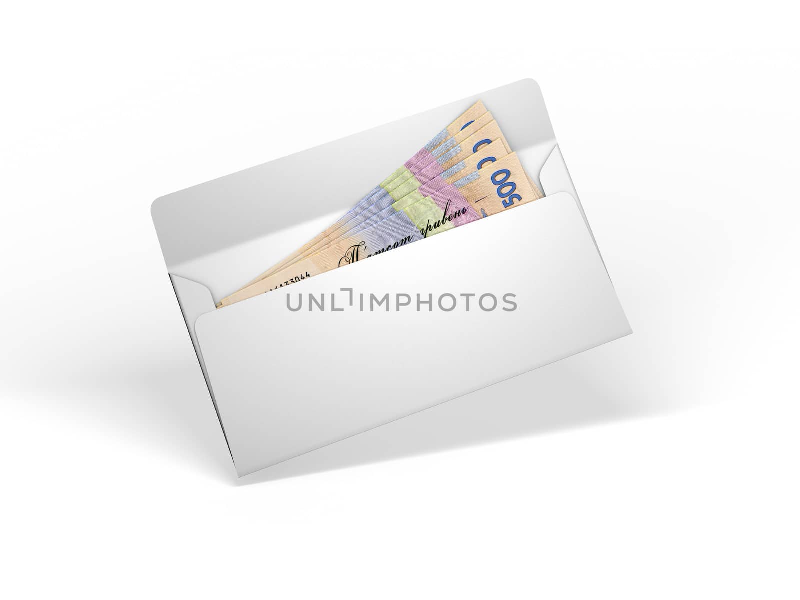 Bribe money in an envelope isolated on white background