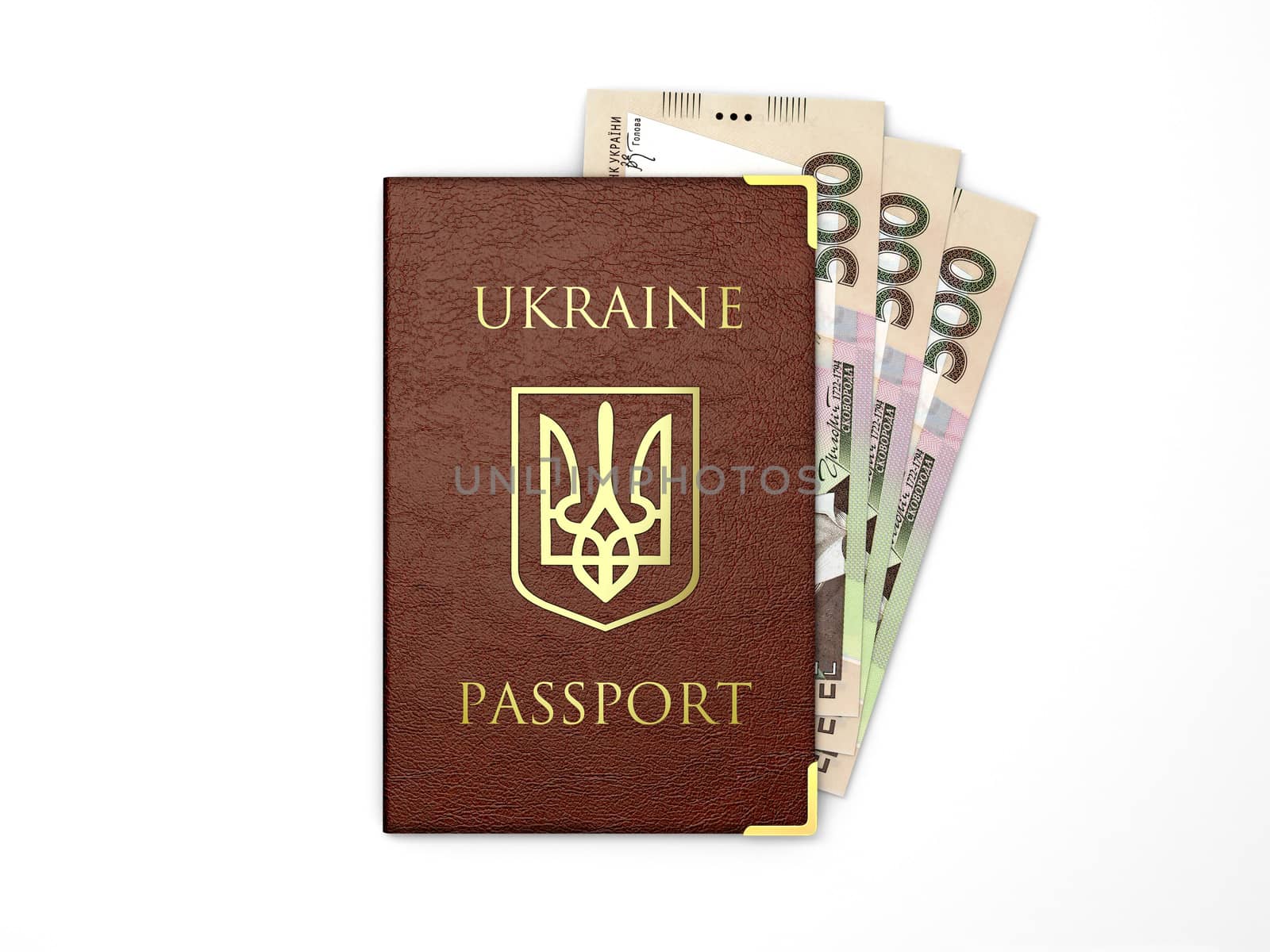 Ukrainian passport whith banknotes of ukrainian money