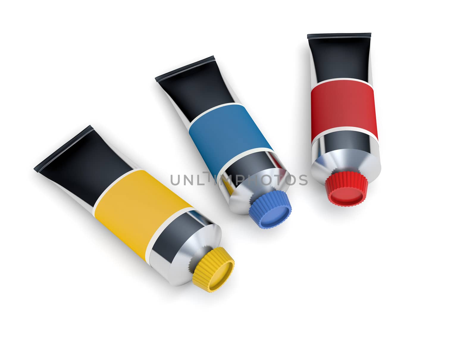 Colourful tubes of a paint isolated on white