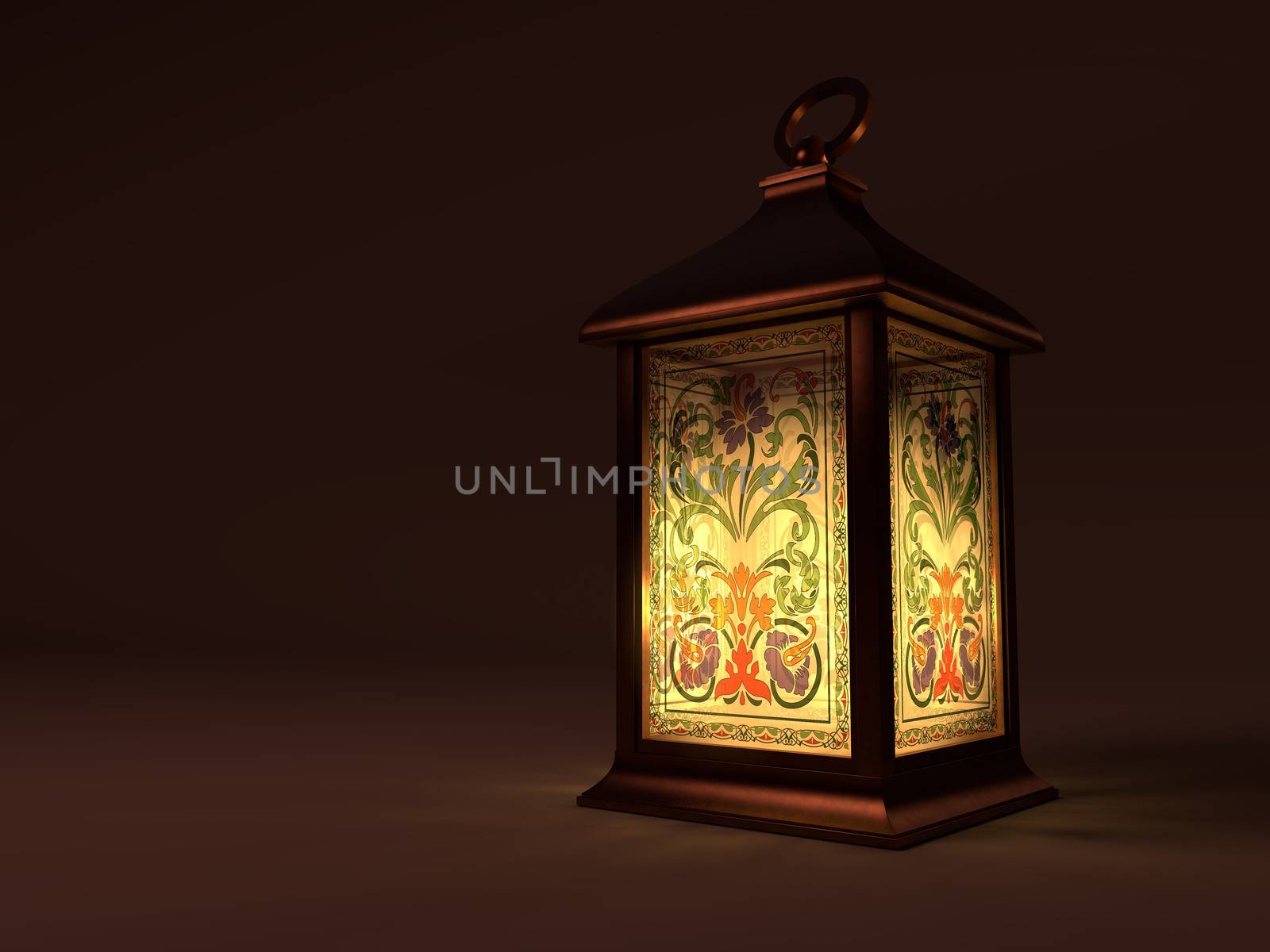 Vintage copper lantern on dark background
