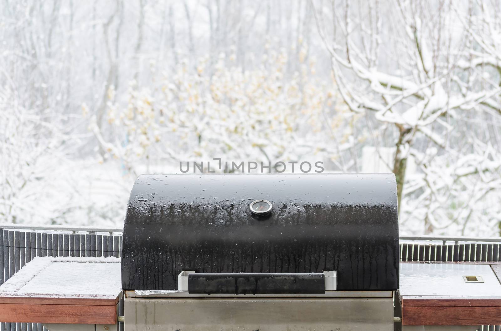 BBQ on the balcony in the snowstorm.