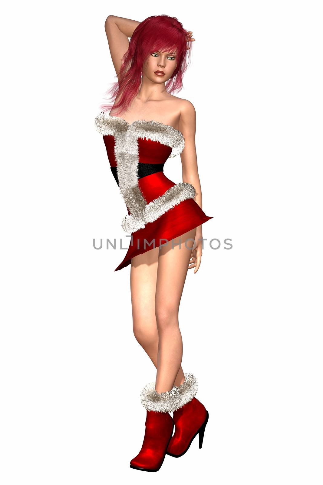 Digital Illustration of a Woman in Christmas Dress by 3quarks
