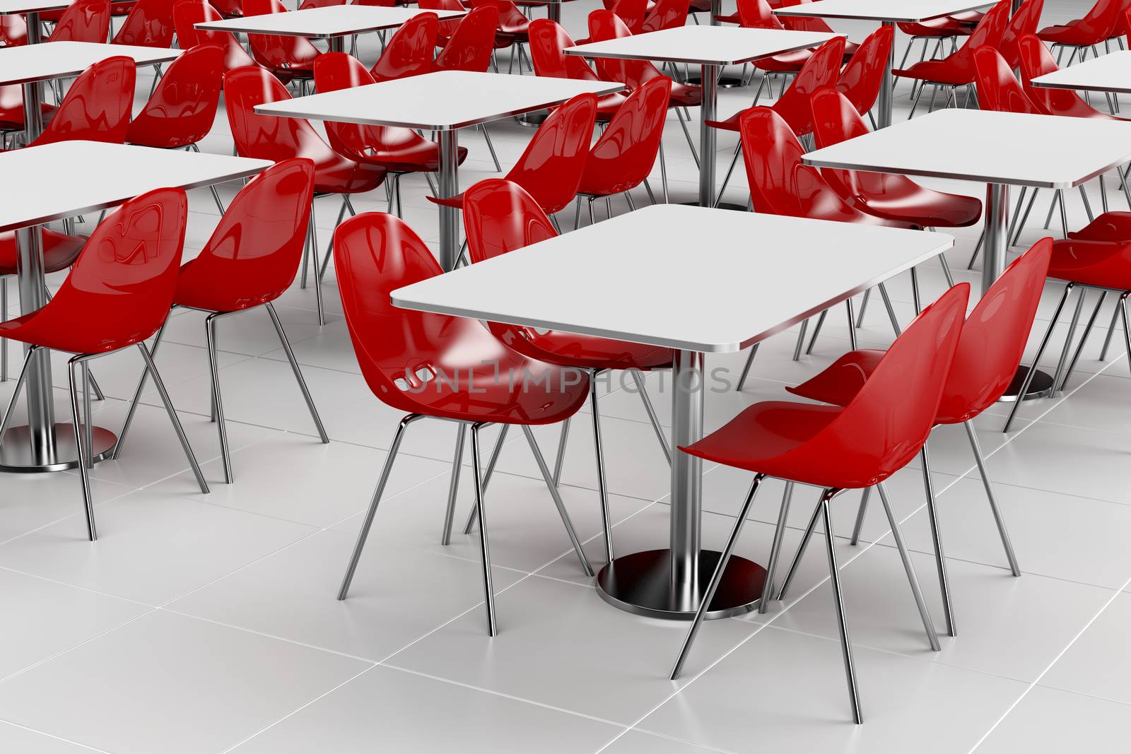 Empty cafeteria with modern minimalistic furniture