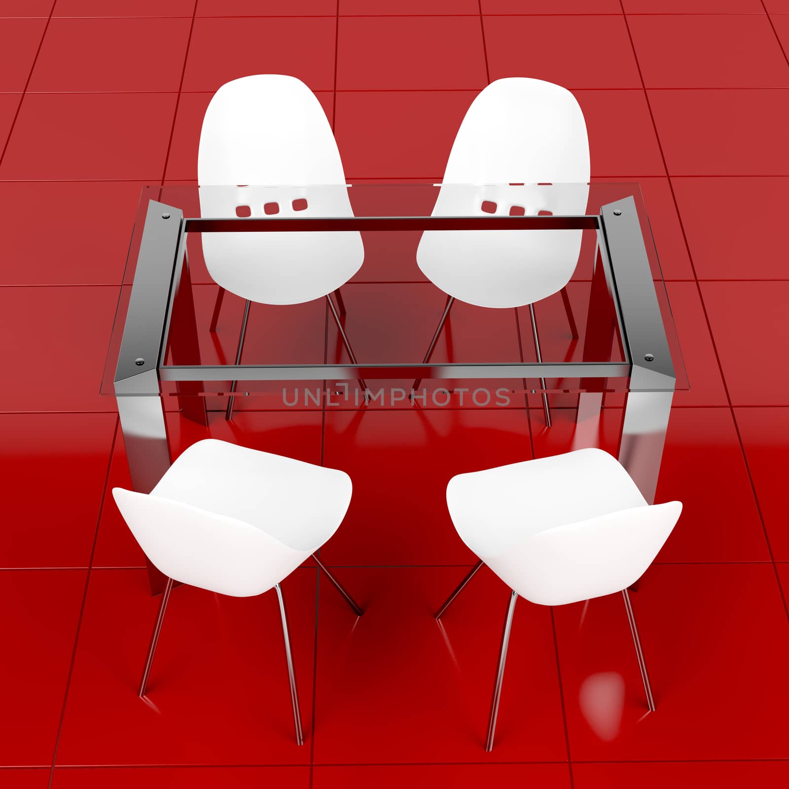 Glass table and white chairs by magraphics
