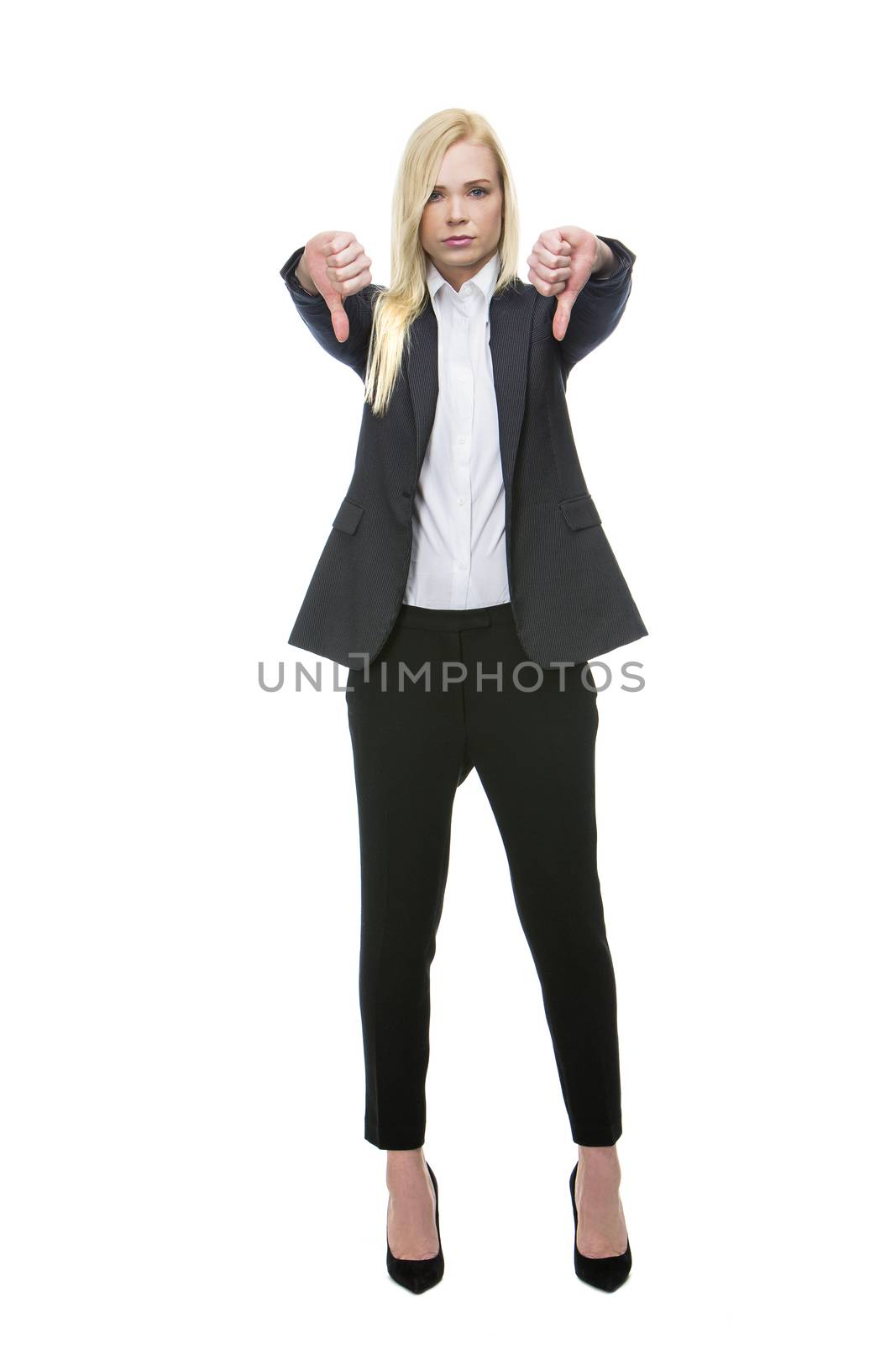 businesswoman thumbs down by Flareimage