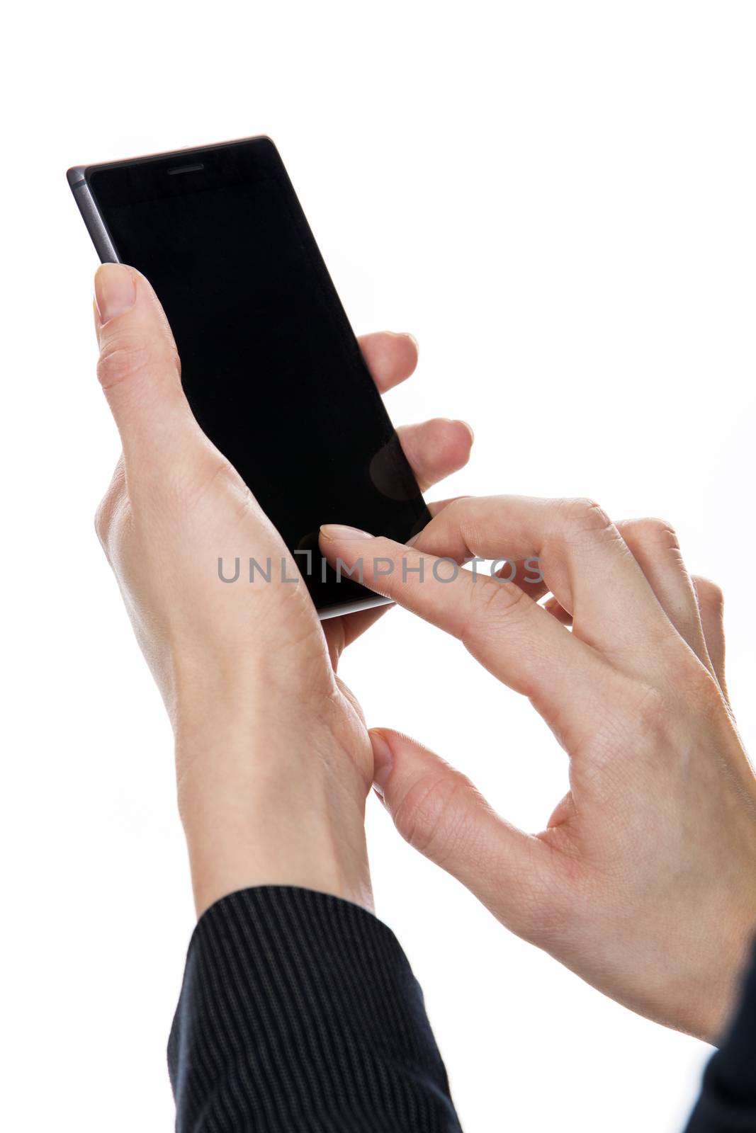 woman's hands on mobile phone by Flareimage