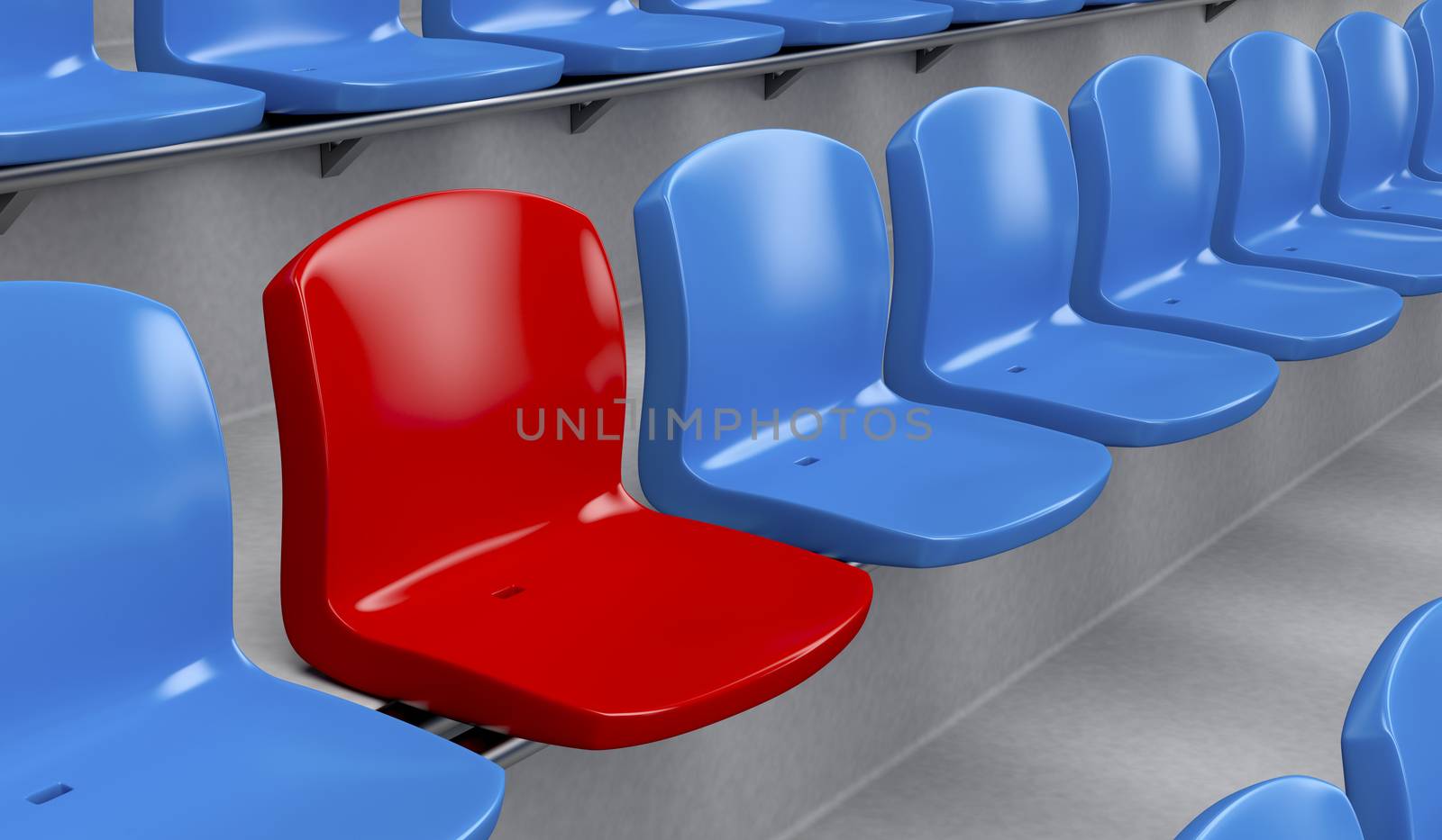 Unique red seat among blue ones