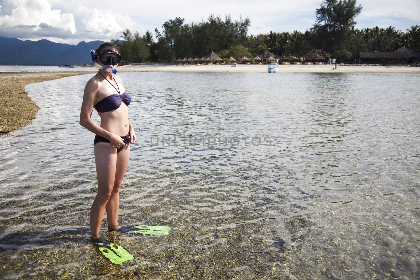 Island woman and diving, bright colorful vivid theme by JanPietruszka