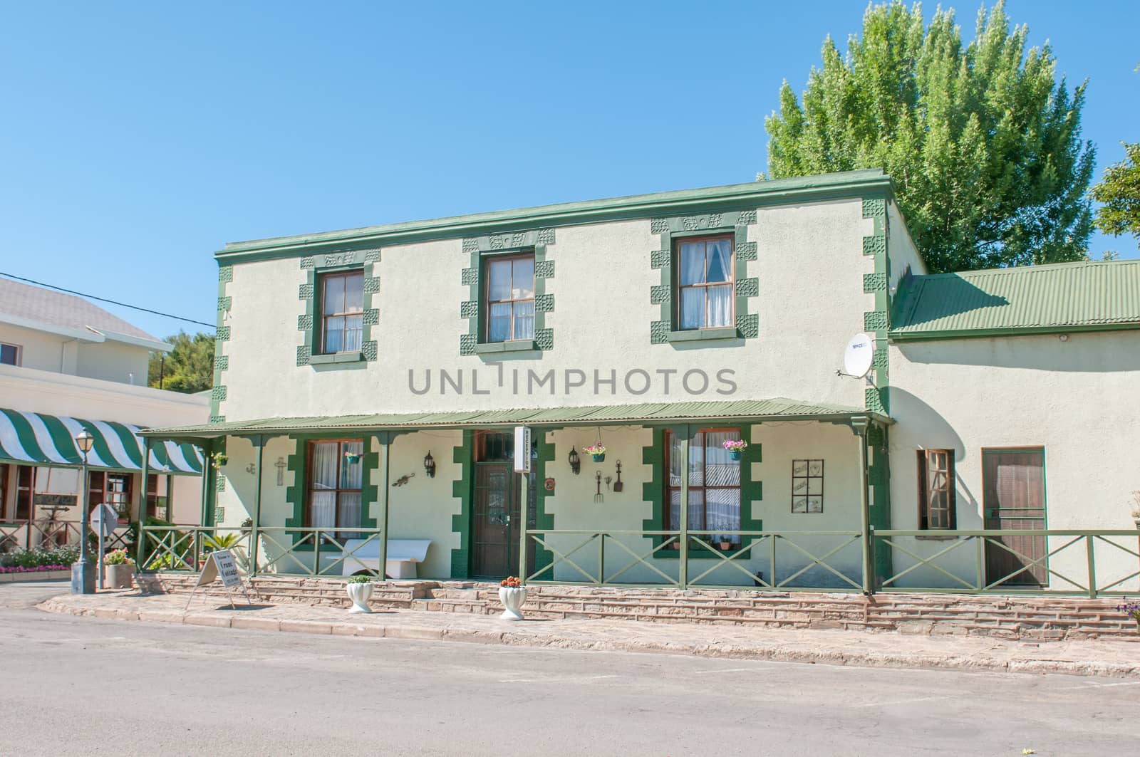 COLESBERG, SOUTH AFRICA - DECEMBER 1, 2014: Historic double storey building in early Karoo architectural style
