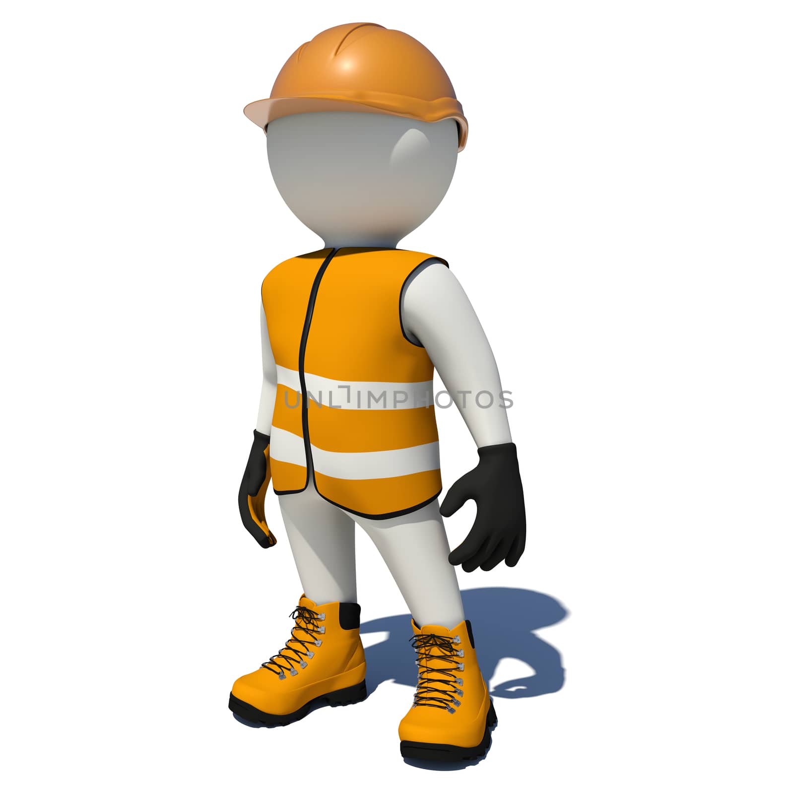 Worker in orange overalls. Isolated render on white background