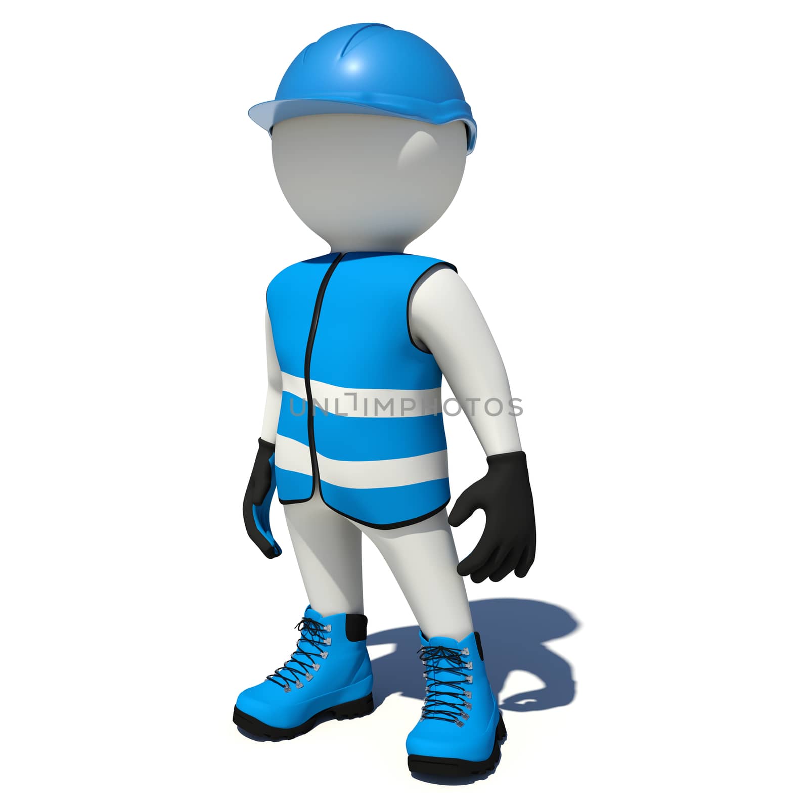 Worker in blue overalls. Isolated render on white background