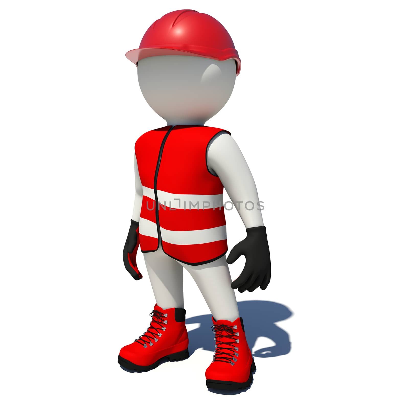 Worker in red overalls. Isolated by cherezoff