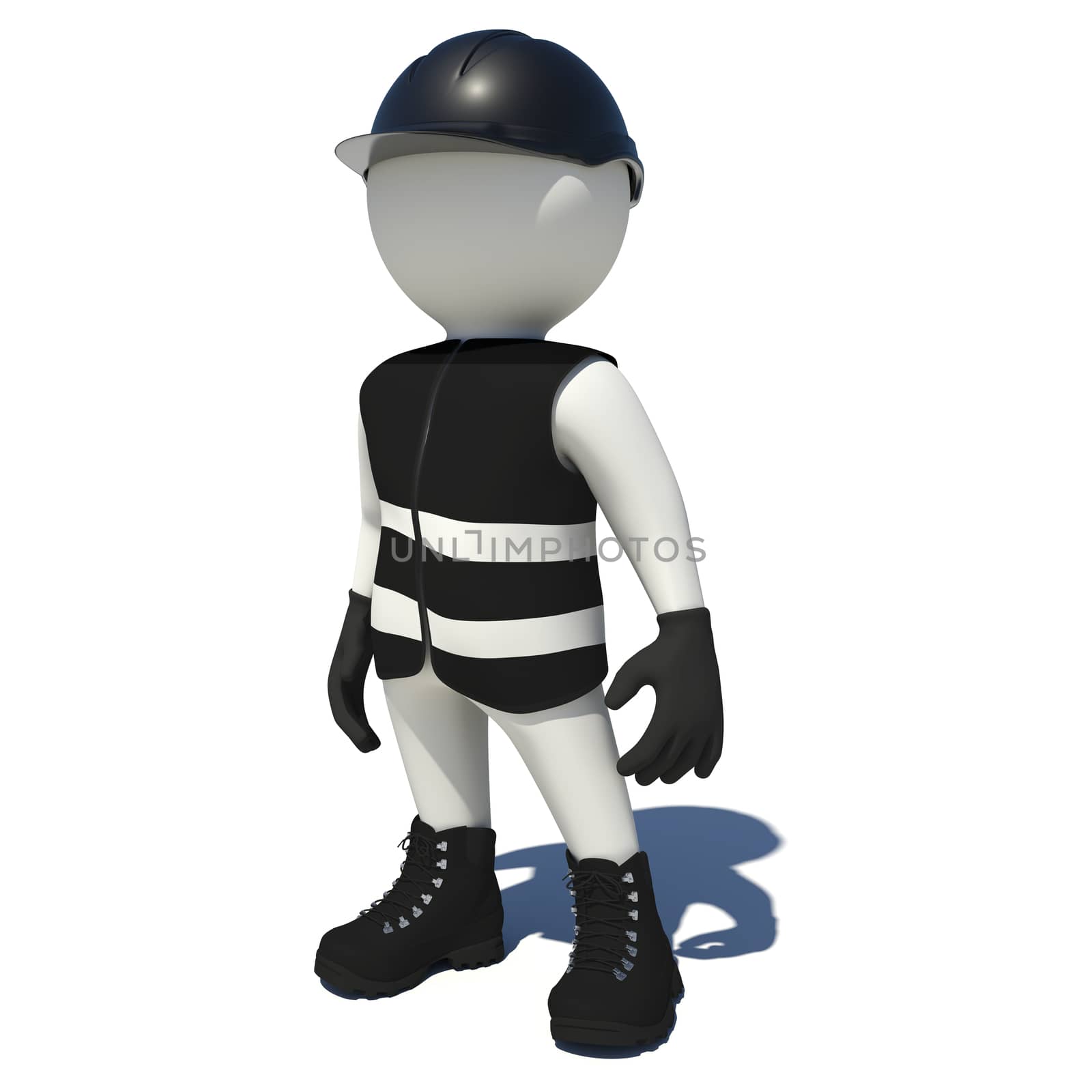 Worker in black overalls. Isolated render on white background