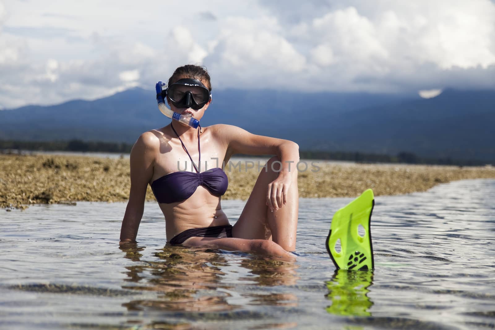 Island woman and diving, bright colorful vivid theme by JanPietruszka