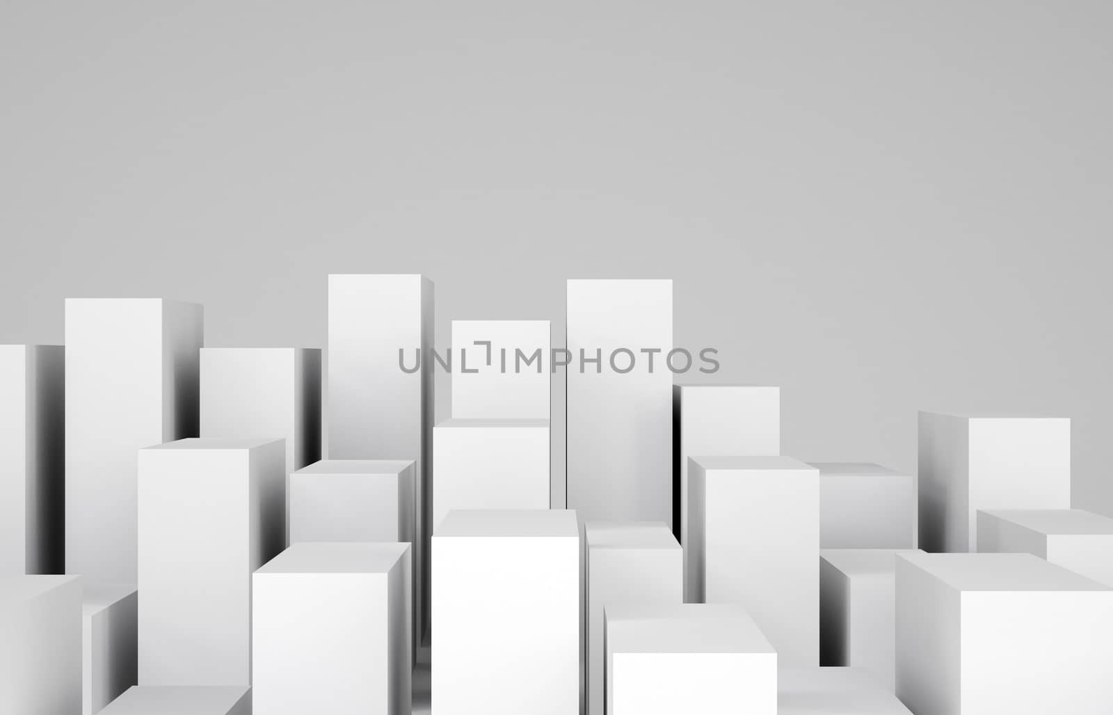 Many white cubes on gray background. Concept of urban construction by cherezoff