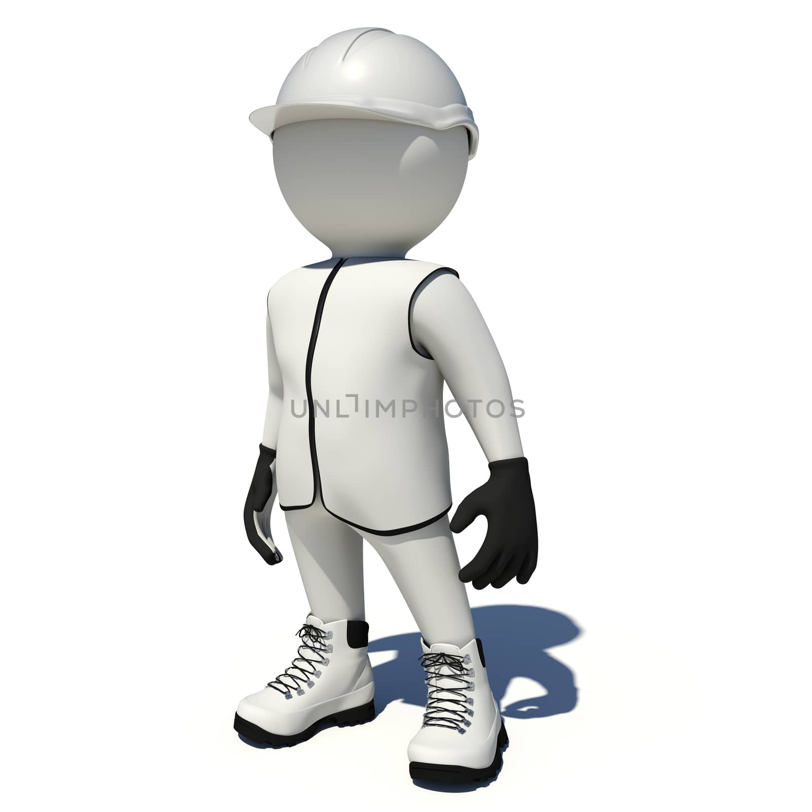 Worker in white overalls. Isolated render on white background