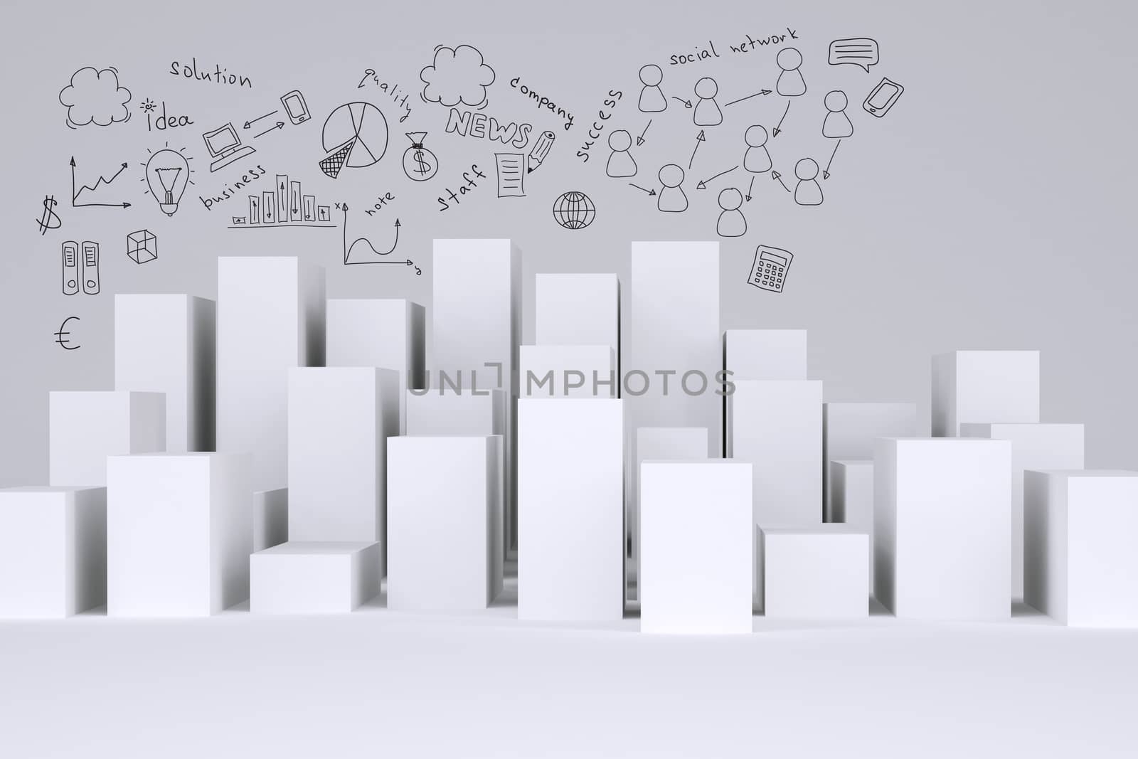 White cubes with business sketches by cherezoff