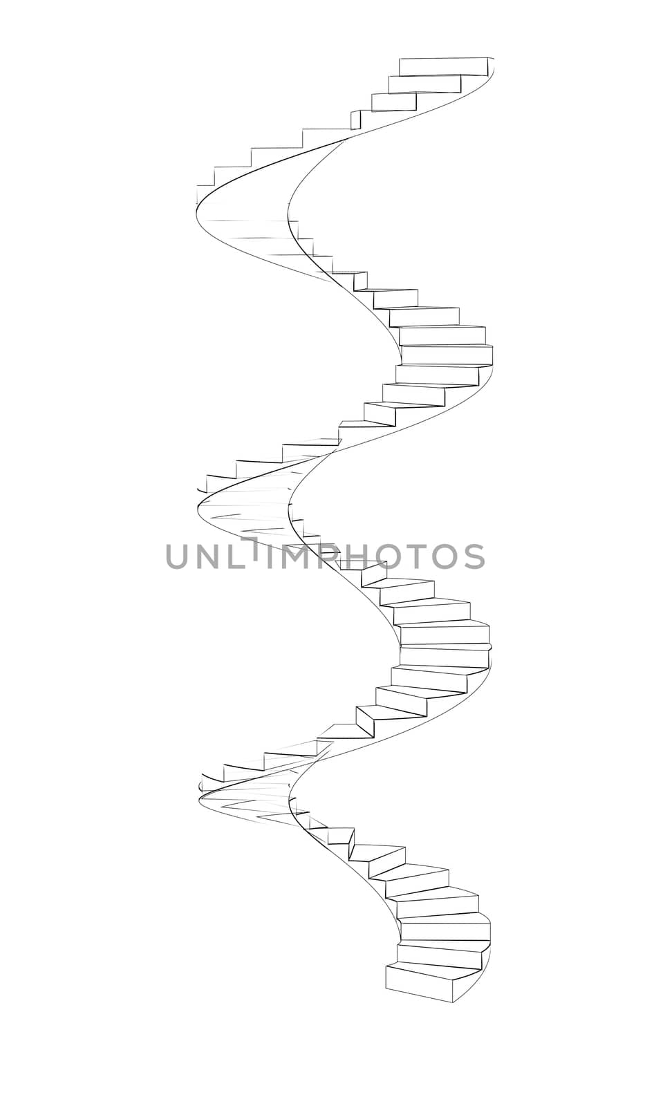 Wire-frame spiral stairs. Three full turns. Isolated on white background