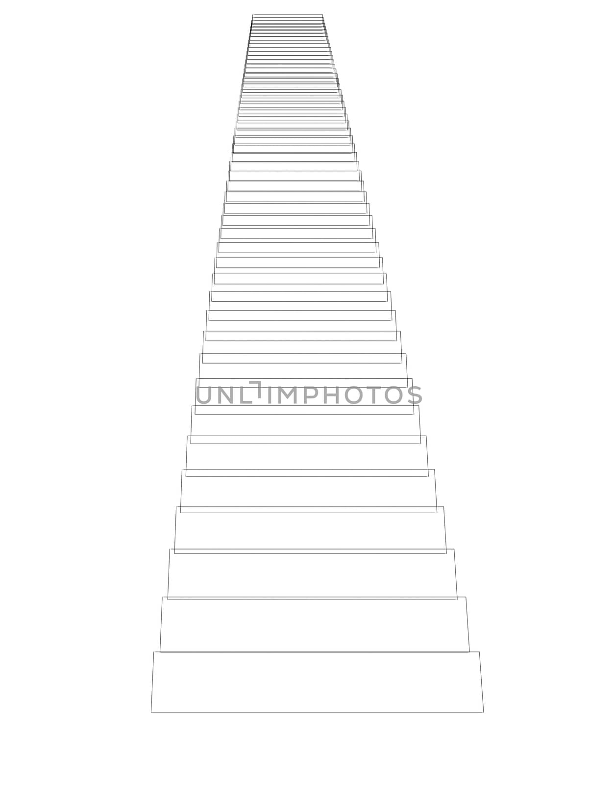 Wire-frame stairs. Front view. Isolated on white background. Promotion concept