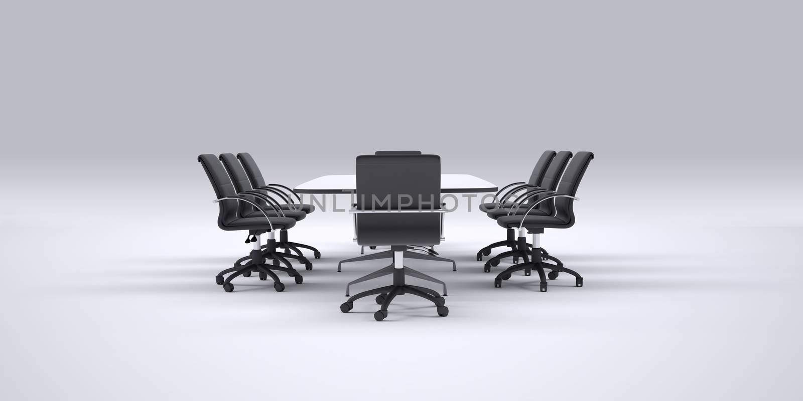 Conference table and office chairs. Gray gradient background