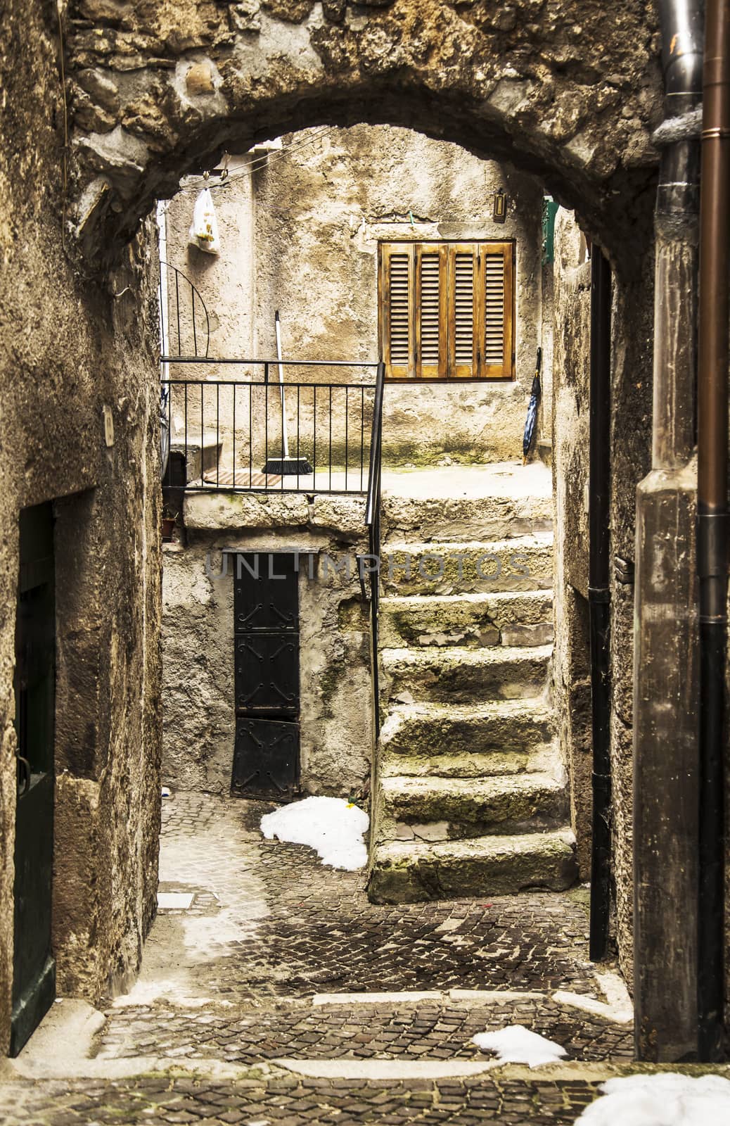 old street in a small italian village in Abruzzi, Italy