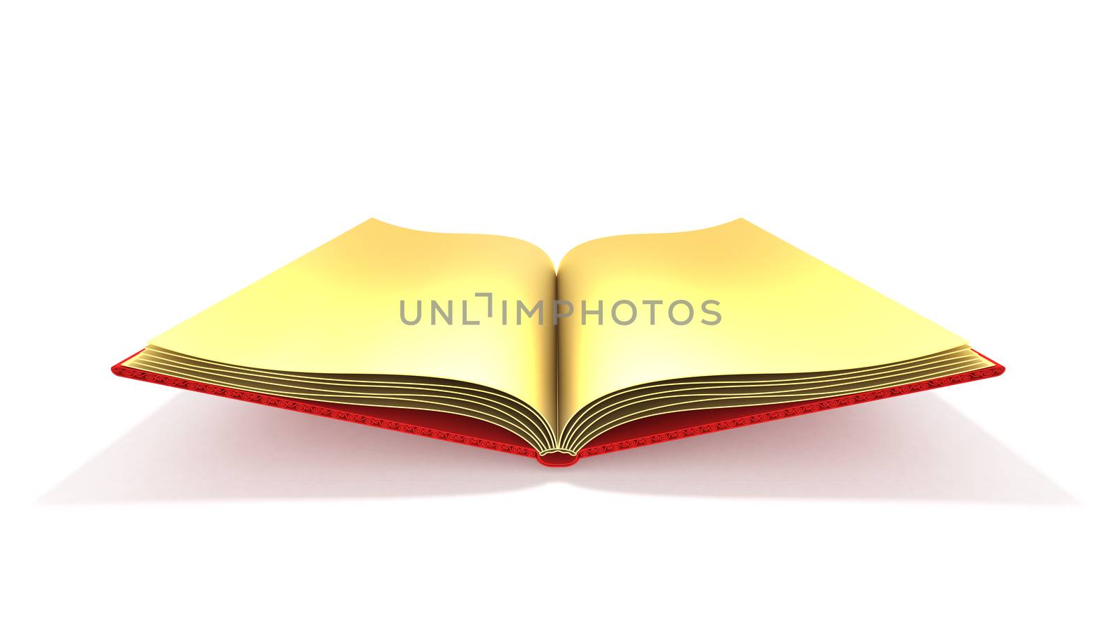 Illustration of opened book with gold pages against white background.