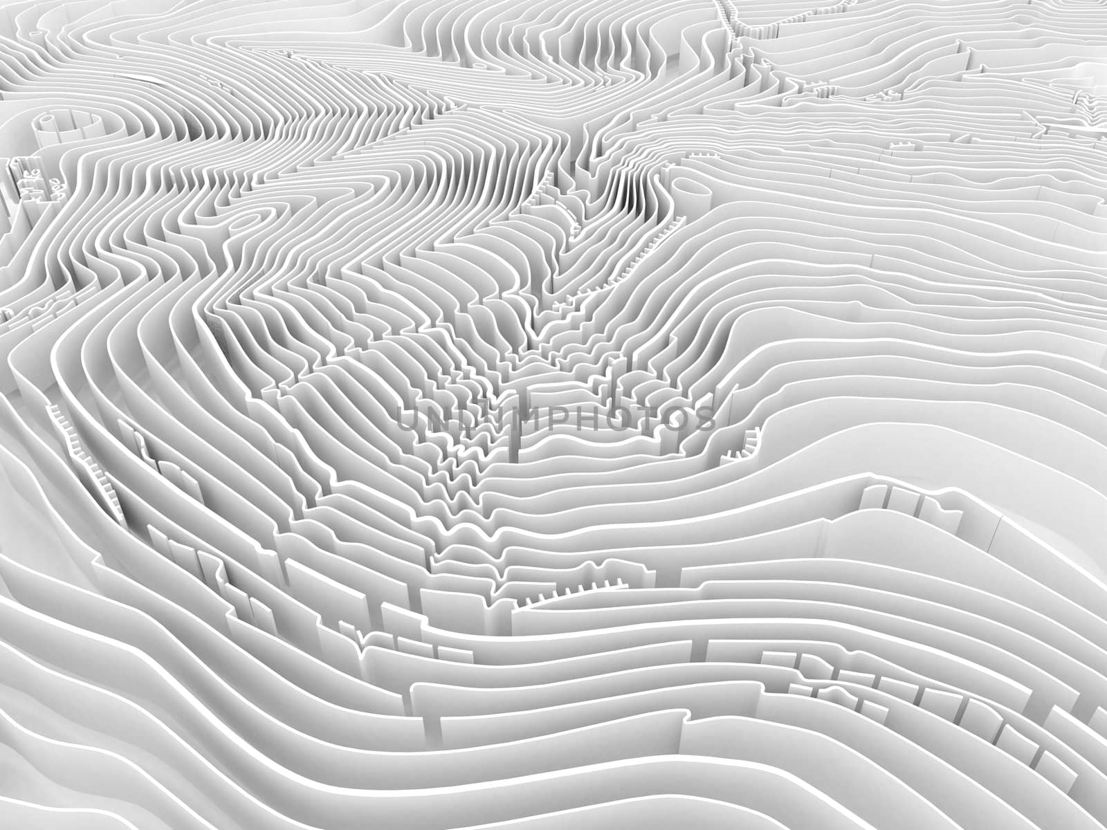 Volumetric topographic isolines background, 3D computer generated