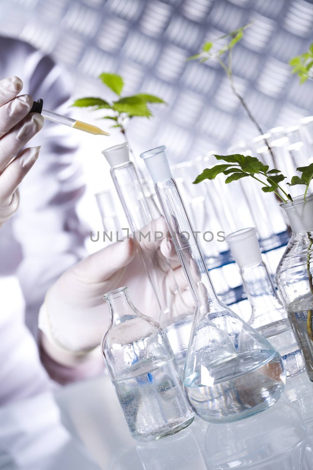 Biotechnology, Chemical laboratory glassware, bio organic modern concept