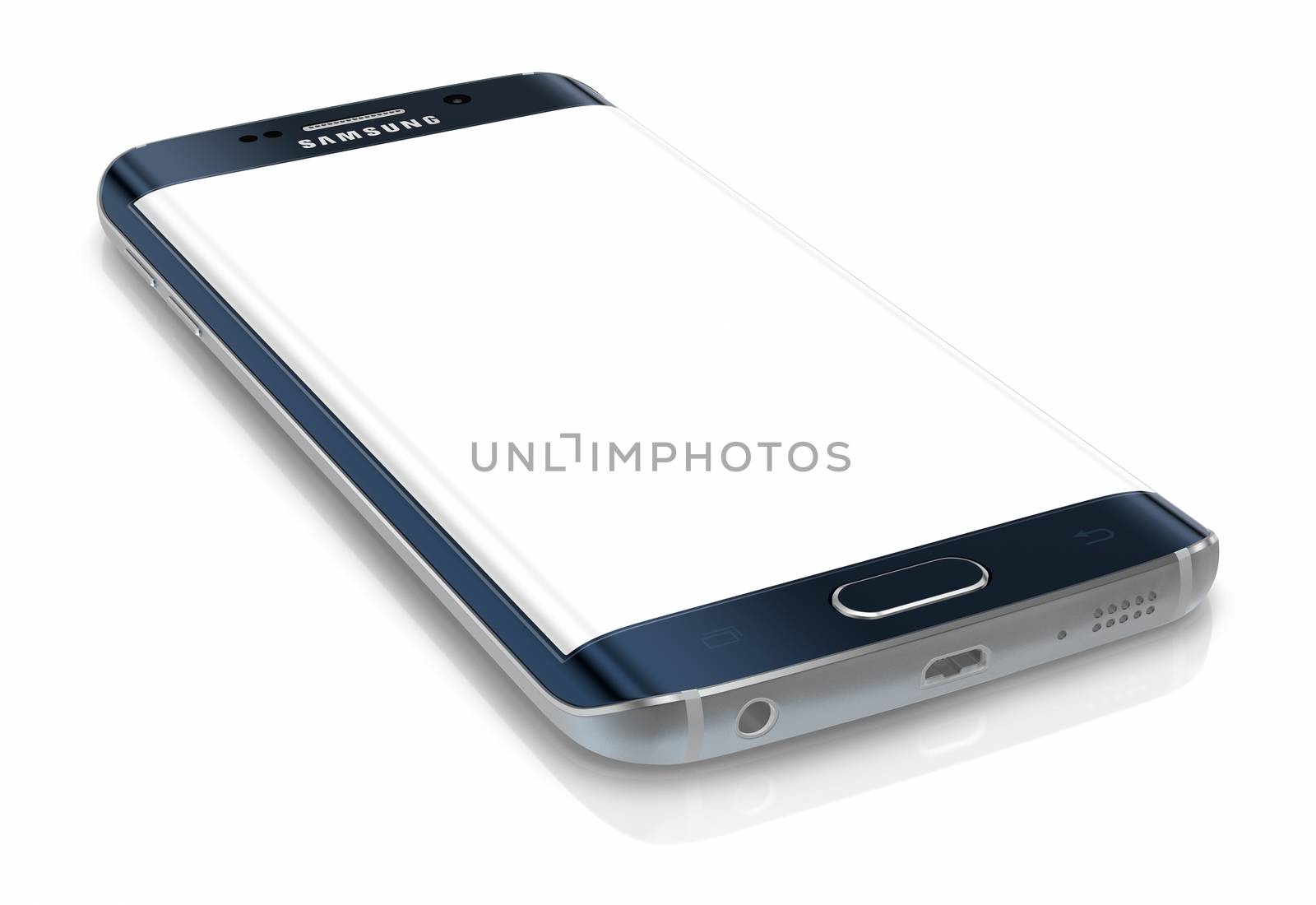 Galati, Romania - March 30, 2015: Samsung Galaxy S6 Edge is the first device with dual-curved glass display. The Samsung Galaxy S6 and Galaxy S6 Edge was launched at a press event in Barcelona on March 1 2015. Galaxy S6 has Quad HD Super AMOLED, 2560x1440, 577 PPI, Lightning-fast 64 bit and Octa-core processor.