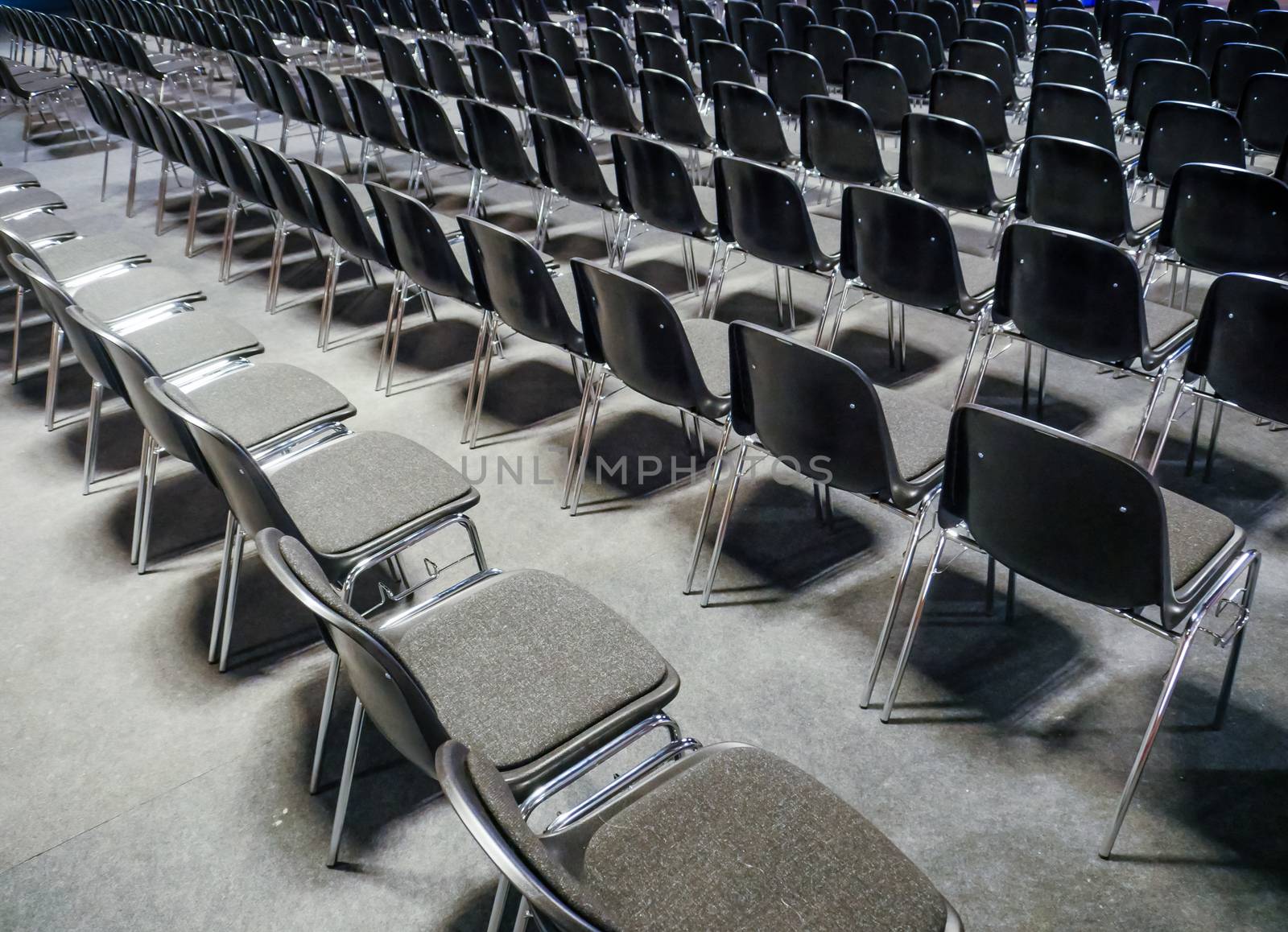 Many empty chairs in conference, seminar room 