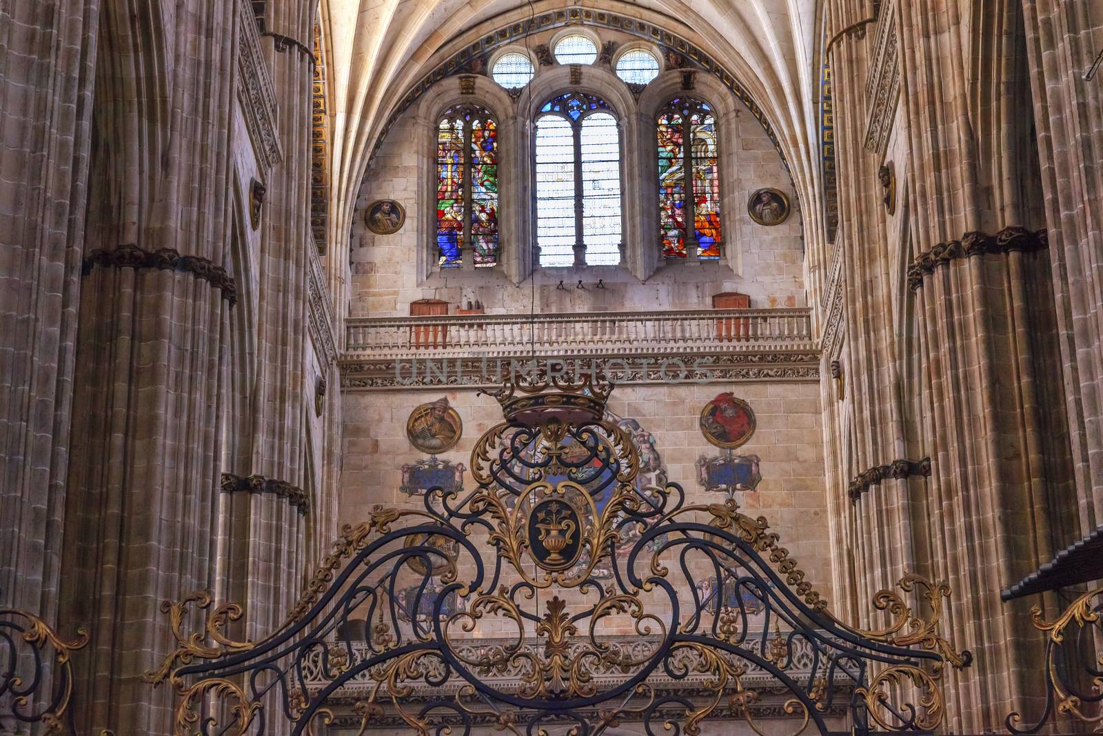 Stone Columns Crest Stained Glass Salamanca New Cathedral Spain by bill_perry