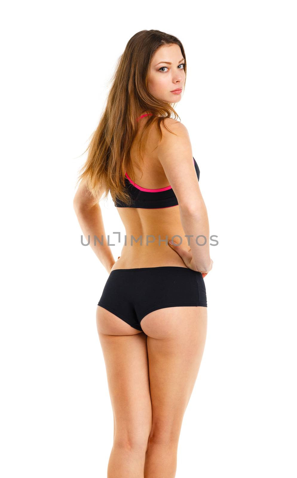 Beauty athletic girl on white, view from the back by vlad_star