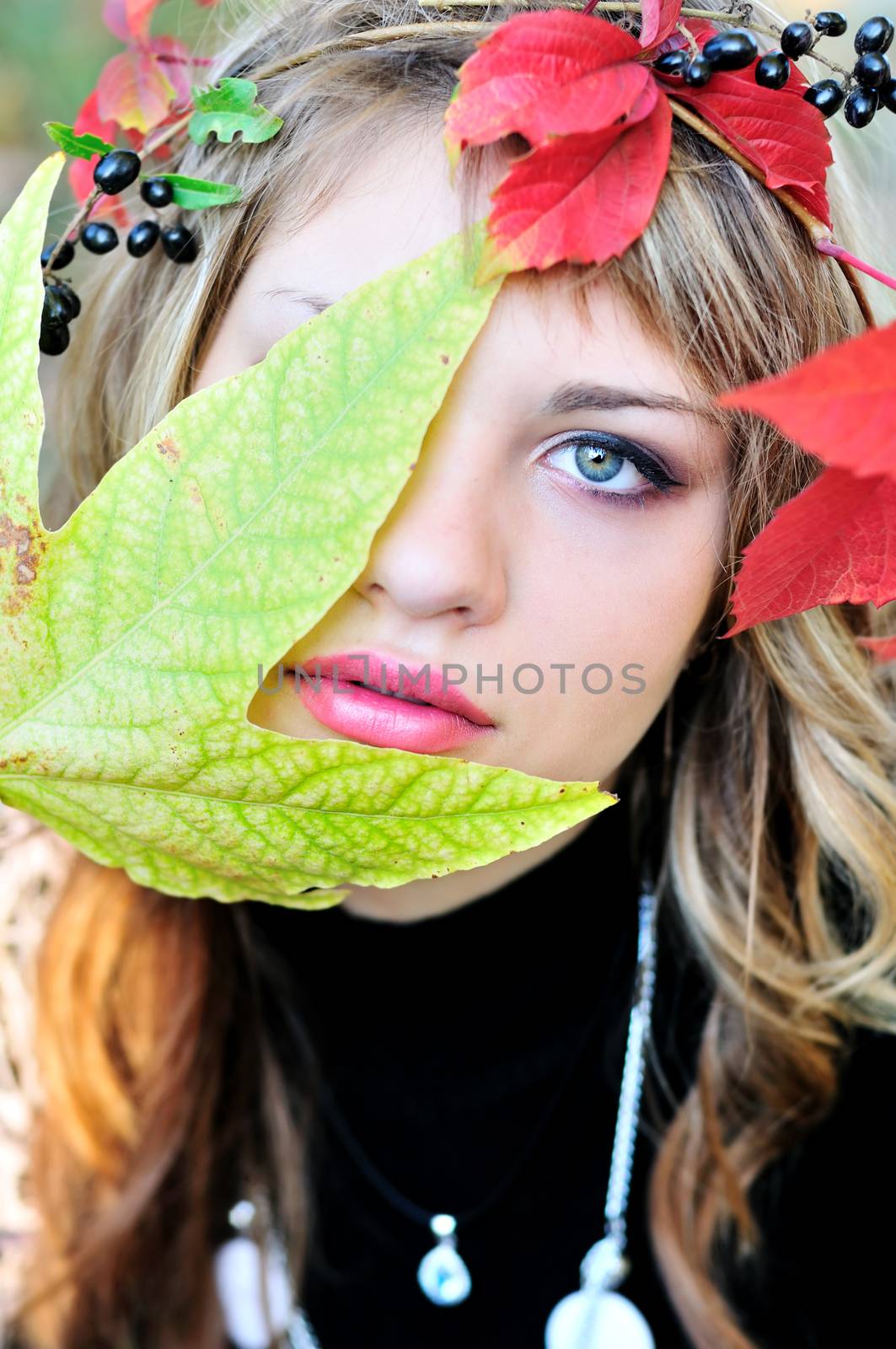 autumn face of elegant teen girl