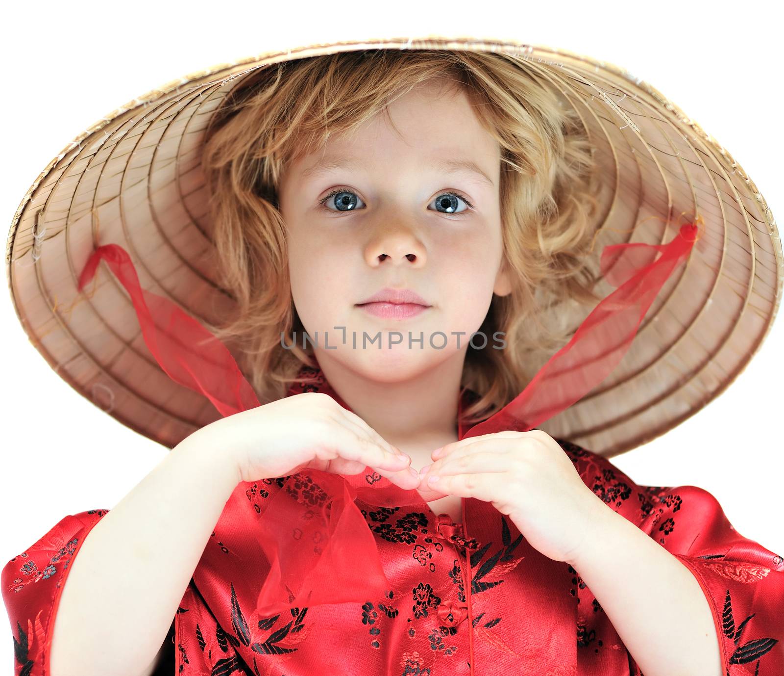 funny little girl wearing oriental costume