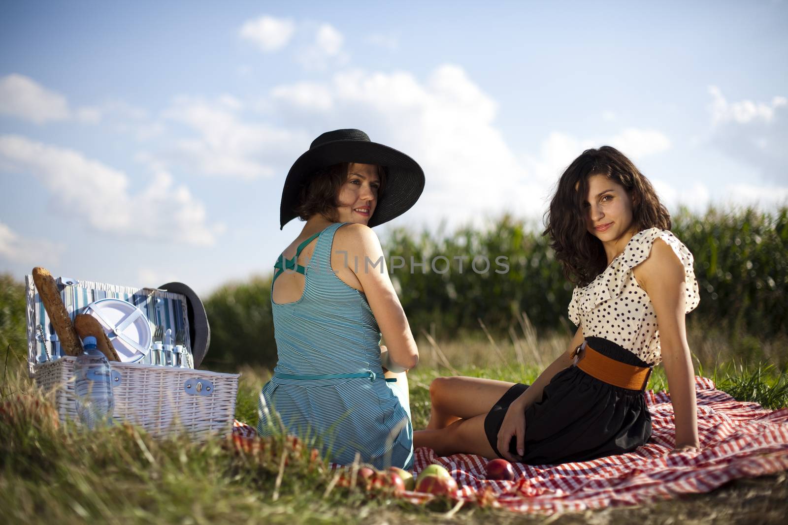 Young women on nature picnic