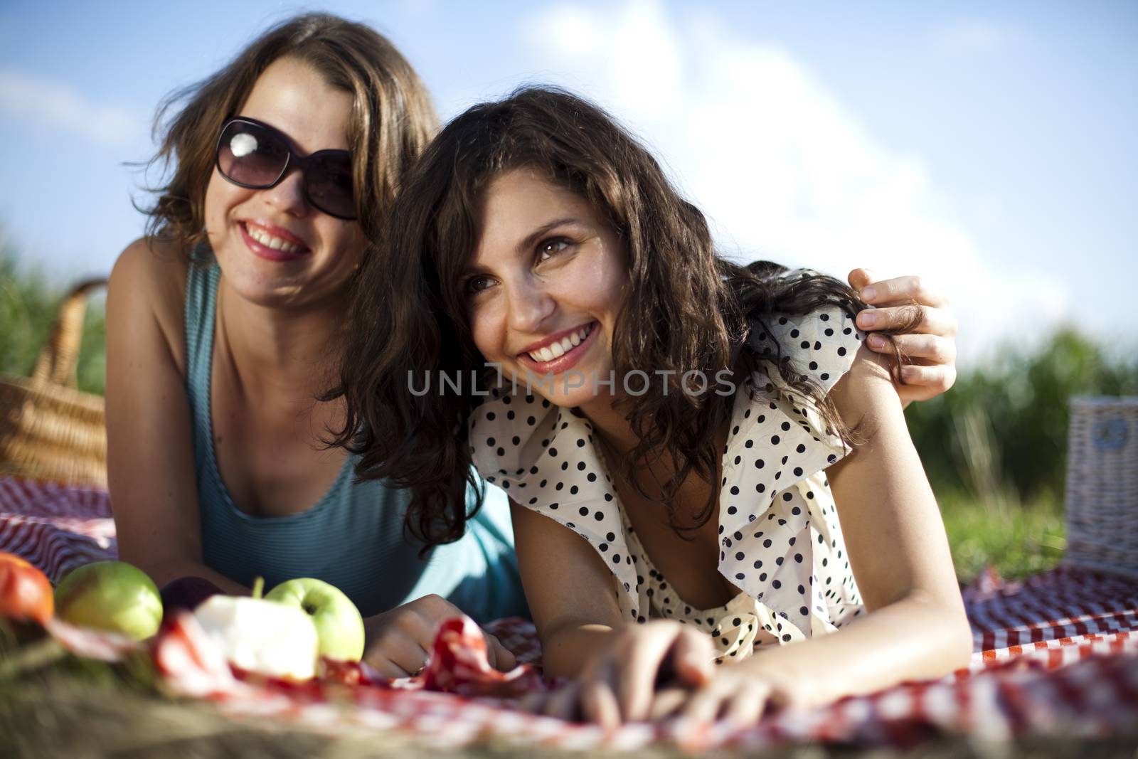 Girls on picnic, summer free time spending