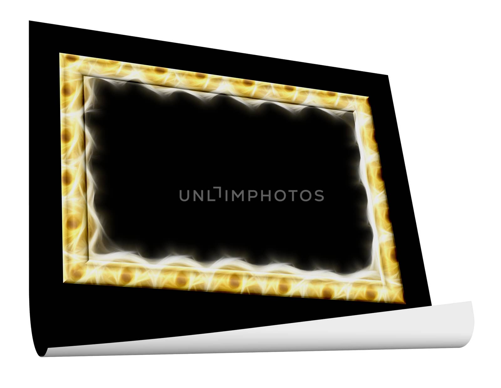 Frame with abstract texture yellow tones on a black background in the form of a little wrapped bottom sheet on a white background