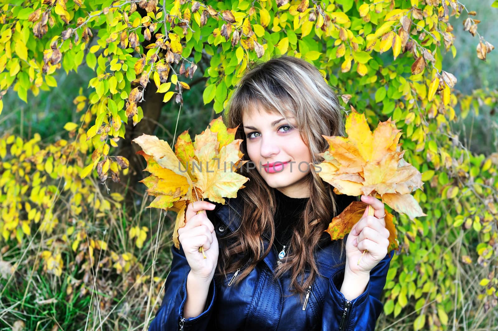 happy girl with leaves by Reana