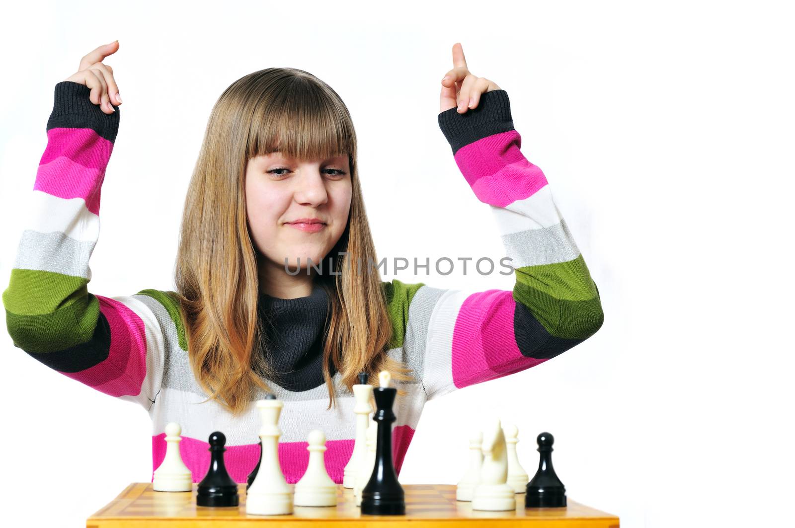 teen girl win chess, she made	checkmate