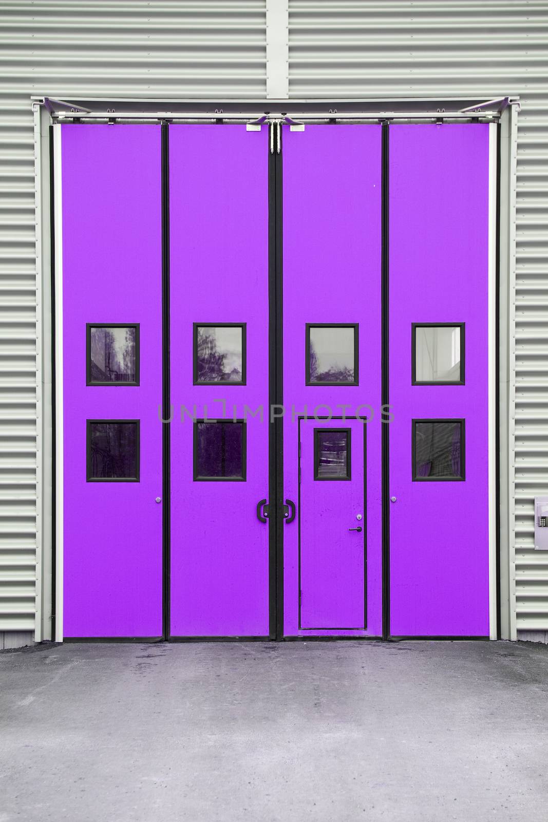 Purple Garage Door on a warehouse building by gemenacom